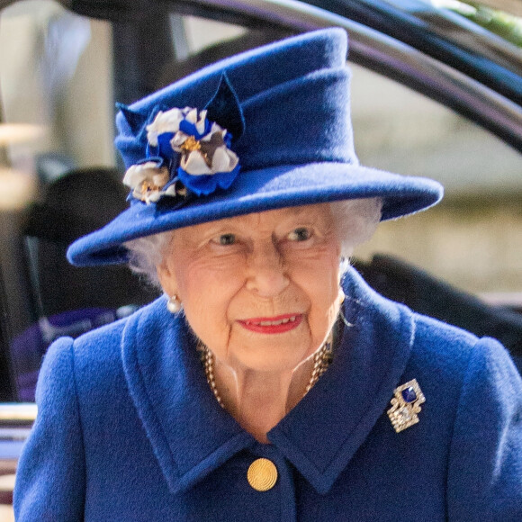 La reine Elisabeth II d'Angleterre arrive à un service d'action de grâce à l'abbaye de Westminster pour marquer le centenaire de la Royal British Legion, à Londres, Royaume Uni, le 12 octobre 2021. 