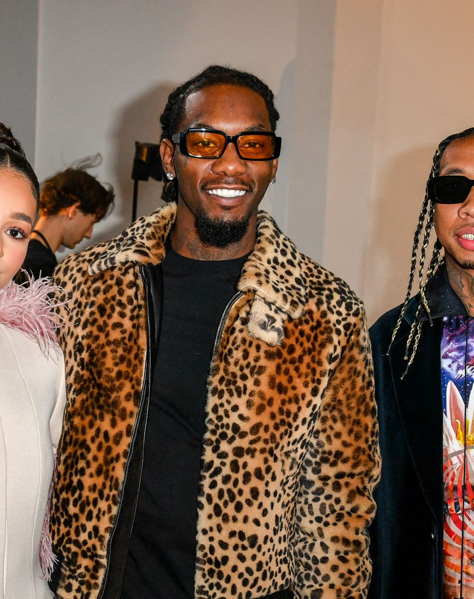 Léna Situations (Léna Mahfouf) avec les rappeurs Offset et Tyga au front row du défilé de mode Lanvin lors de la la Fashion Week printemps/été 2022 à Paris, France, le 3 octobre 2021. © Veeren Ramsamy-Christophe Clovis/Bestimage