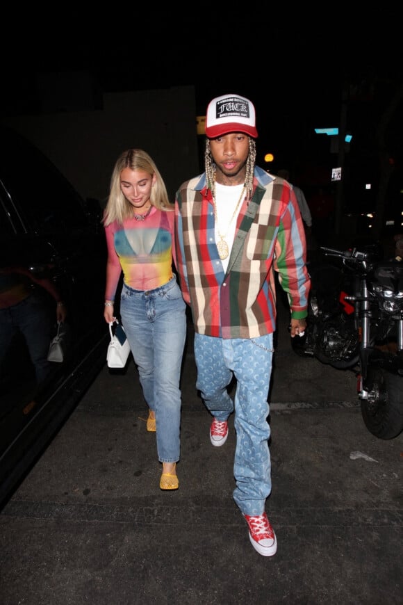 Tyga et sa compagne Camaryn Swanson à la sortie du restaurant Delilah à West Hollywood, Los Angeles, le 21 mai 2021.