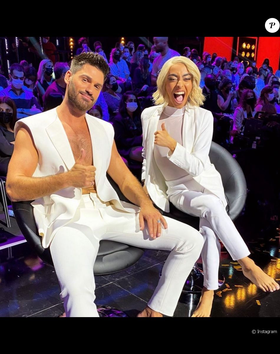Bilal Hassani et Jordan Mouillerac sur le plateau de "Danse avec les stars 2021", le 17 septembre