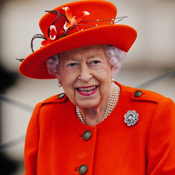 La reine Elisabeth II d'Angleterre au lancement du Queen's Baton, relais des Jeux du Commonwealth 2022, au palais de Buckingham à Londres, Royaume Uni.