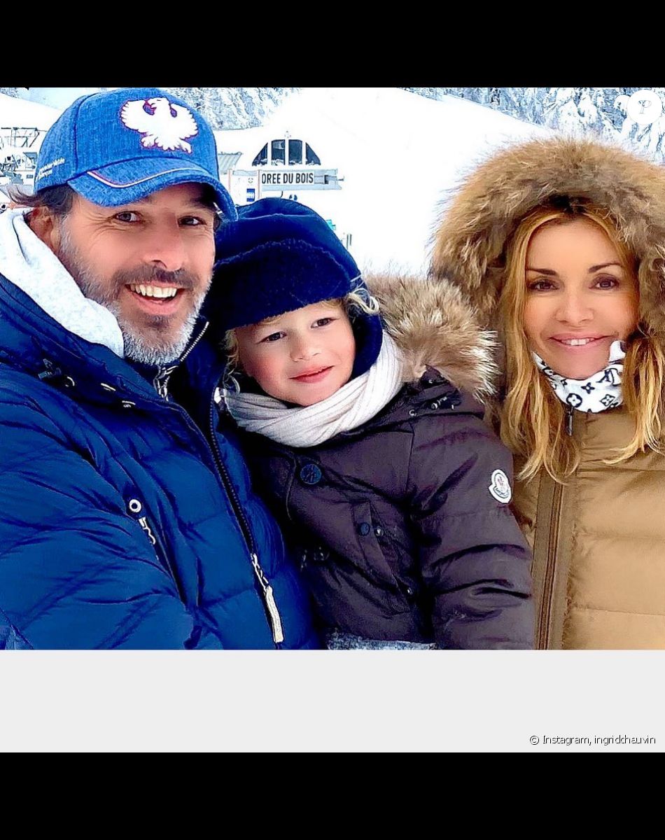 Ingrid Chauvin, Thierry Peythieu et Tom au ski,le 31 décembre 2020