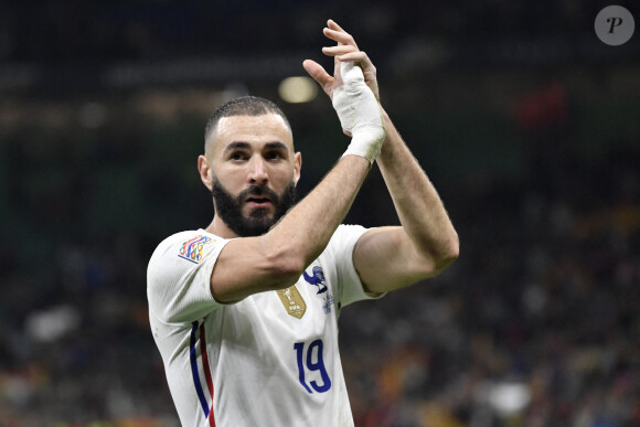 Karim Benzema - Football: La France remporte la coupe de la Ligue des Nations en battant l'Espagne 2 buts à 1 à Milan le 10 octobre 2021. © Inside/Panoramic/Bestimage