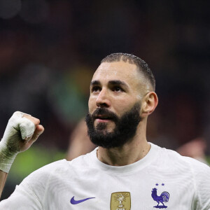 Karim Benzema - Football: La France remporte la coupe de la Ligue des Nations en battant l'Espagne 2 buts à 1 à Milan le 10 octobre 2021.