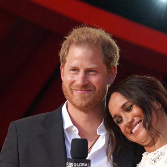 Le prince Harry, duc de Sussex et Meghan Markle sur la scène du "Global Citizen Live Festival" à Central Park à New York, le 25 septembre 2021. © Sonia Moskowitz Gordon/ZUMA Press Wire/Bestimage