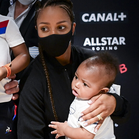 Estelle Yoka Mossely et son fils Magomed - Conférence de presse à la veille du combat "La Conquete – Tony Yoka Vs Johann Duhaupas" à Paris La Défense Arena à Nanterre, le 24 septembre 2020. © JB Autissier / Panoramic / Bestimage