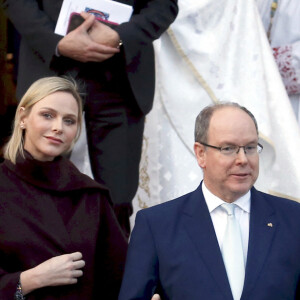 Exclusif - Le prince Albert II de Monaco et la princesse Charlene lors de l'ordination du nouvel archevêque de la principauté à Monaco, monseigneur Dominique-Marie DavidExclusif - Ordination du nouvel archevêque de la Prinpauté de Monaco, Dominique Marie David, en présence du prince Souverain Albert II de Monaco et sa femme la princesse Charlene à Monaco le 8 mars 2019. © Jean-François Ottonello / Nice-Matin / Bestimage 