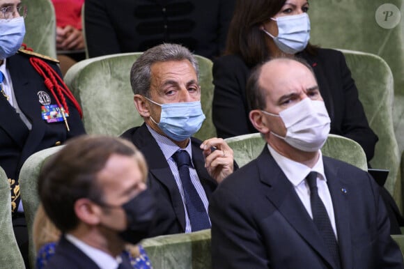 Nicolas Sarkozy et le Premier ministre Jean Castex - Le président français Emmanuel Macron commémore le bicentenaire de la mort de Napoléon à l'Institut de France, le 5 mai 2021 à Paris.
