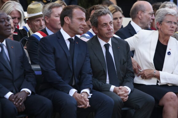 Le président Emmanuel Macron, Nicolas Sarkozy lors du 75ème anniversaire du débarquement en Provence pendant la seconde guerre mondiale à Saint-Raphaël