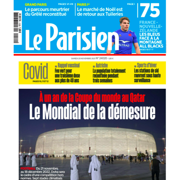 Couverture du "Parisien", datant du samedi 20 novembre 2021.