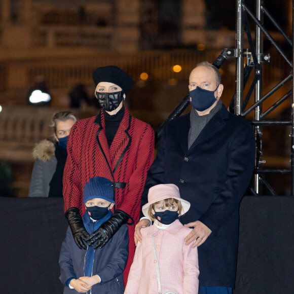 Le prince Albert II de Monaco, sa femme la princesse Charlene et leurs enfants le prince héréditaire Jacques et la princesse Gabriella durant la célébration de la Sainte Dévote, Sainte patronne de Monaco, à Monaco le 26 janvier 2021. © Olivier Huitel / Pool Monaco /Bestimage
