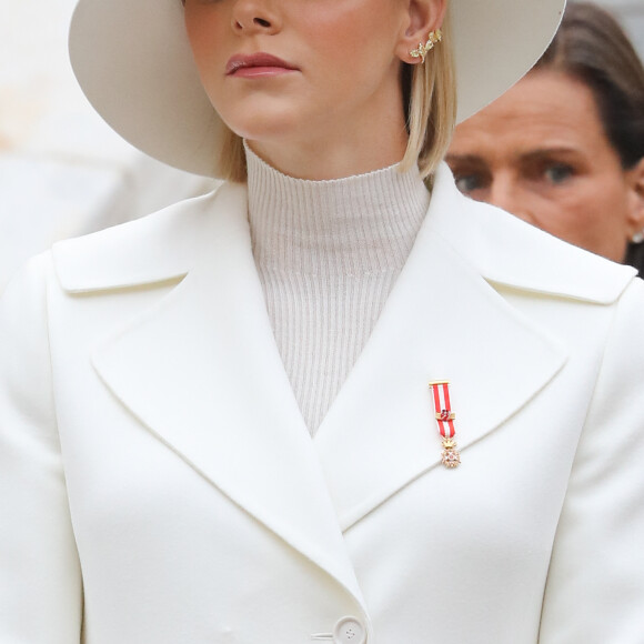 La princesse Charlène de Monaco, la princesse Stéphanie de Monaco - La famille princière de Monaco dans la cour du palais lors de la fête Nationale monégasque à Monaco le 19 novembre 2019. © Olivier Huitel/Pool Monaco/Bestimage 
