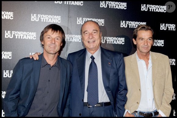Nicolas Hulot et Jacques Chirac lors de la première du film Le Syndrome du Titanic à Paris en 2009