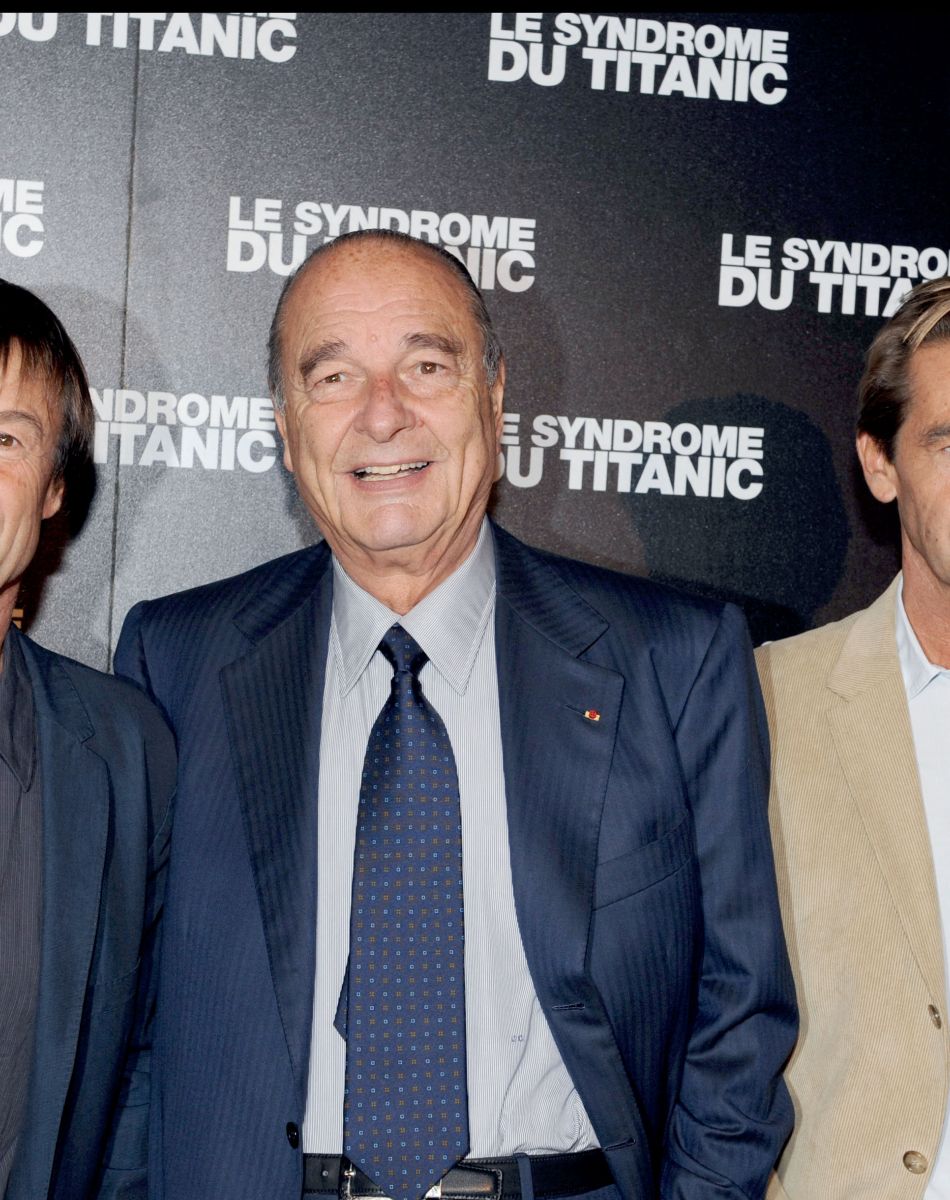 Nicolas Hulot et Jacques Chirac lors de la première du film Le Syndrome du Titanic à Paris en 2009