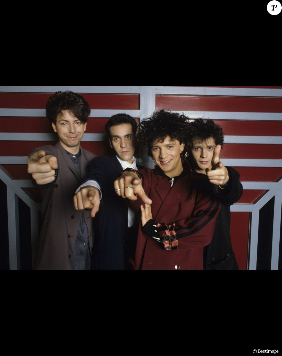 Archives - Rendez-vous avec le groupe Indochine (Dominik Nicolas, Dimitri Bodianski, Nicola Sirkis et Stéphane Sirkis). Novembre 1986. © Michel Ristroph via Bestimage