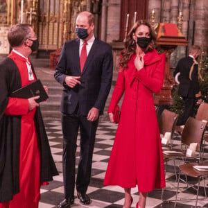 Le prince William, duc de Cambridge, et Catherine (Kate) Middleton, duchesse de Cambridge, assistent au service de chant communautaire Together At Christmas à l'abbaye de Westminster, à Londrtes, Royaume Uni, le 8 décembre 2021.