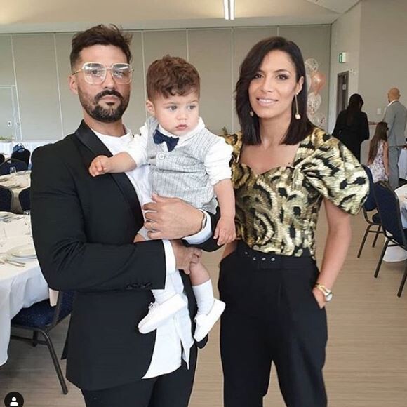 Florent Mothe, Zaho et leur fils Naïm - Fiançailles du frère de Zaho, le 23 juin 2019.