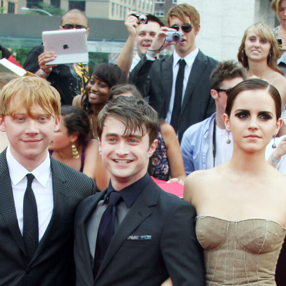 Rupert Grint, Daniel Radcliffe et Emma Watson à la première d'Harry Potter and the Deathly Hallows 2 à New York en 2011.