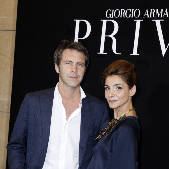 Le prince Emmanuel-Philibert de Savoie et la Princesse Clotilde de Savoie (Clotilde Courau) au défilé de mode Haute-Couture Automne-Hiver 2013/2014 "Armani" à Paris le 2 juillet 2013.