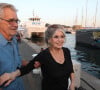 Exclusif - Brigitte Bardot et son mari Bernard d'Ormale avant qu'elle pose avec l'équipage de Brigitte Bardot Sea Shepherd, le célèbre trimaran d'intervention de l'organisation écologiste, sur le port de Saint-Tropez.