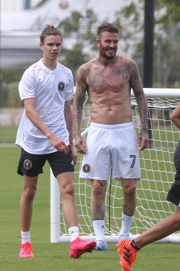 David Beckham et son fils Romeo James Beckham à Miami, le 14 mars 2020.