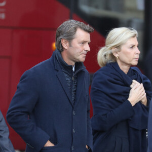 François Baroin et sa compagne Michèle Laroque en l'église Saint-Sulpice pour les obsèques de Jacques Chirac à Paris. Le 30 septembre 2019