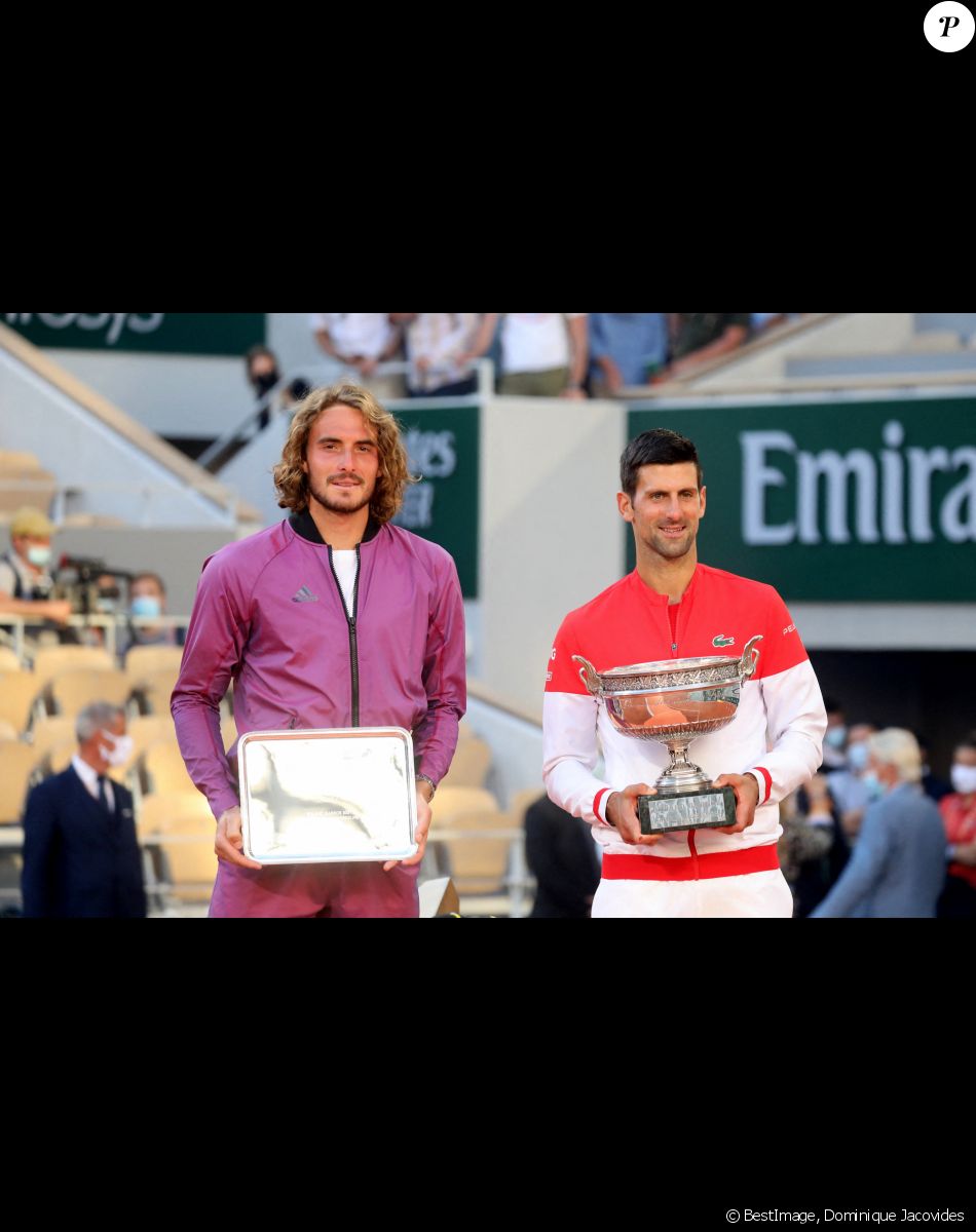 Stefanos Tsitsipas, Novak Djokovic - Novak Djokovic s'est imposé face à Stefanos Tsitsipas en finale des internationaux de tennis de Roland Garros à Paris, le 13 juin 2021. © Dominique Jacovides/Bestimage