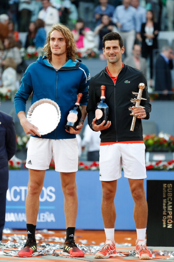 Novac Djokovic et Stefanos Tsitsipas - Novak Djokovic s'impose face à S.Tsitsipas (6-3, 6-4) en finale du tournoi de Madrid, Espagne, le 12 mai 2019. Le Serbe remporte son 33ème Masters 1000.