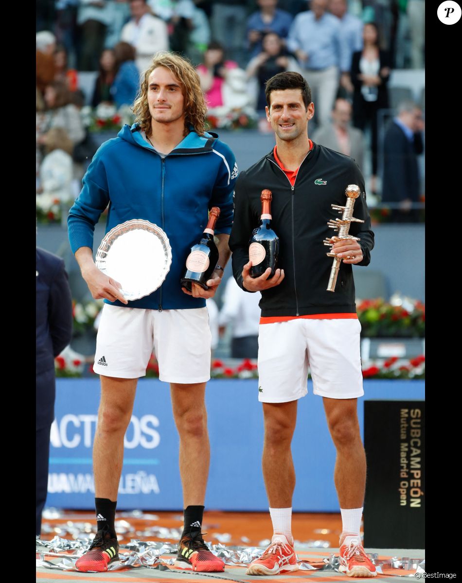 Novac Djokovic et Stefanos Tsitsipas - Novak Djokovic s'impose face à S.Tsitsipas (6-3, 6-4) en finale du tournoi de Madrid, Espagne, le 12 mai 2019. Le Serbe remporte son 33ème Masters 1000.