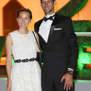 Novak Djokovic et sa femme Jelena Djokovic lors du dîner des champions de Wimbledon à Guildhall à Londres, le 15 juillet 2018.