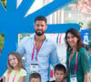 Exclusif - Olivier Giroud avec sa femme Jennifer et leurs enfants, Jade, Evan et Aaron, arrivent au Pavillon France à l'expo universelle Expo Dubaï 2020, à Dubaï.
