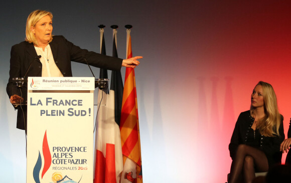Marine Le Pen et Marion Maréchal-Le Pen ont participé au meeting du Front National au palais de la Méditerranée à Nice, à l'occasion des élections régionales en PACA. Le 27 novembre 2015