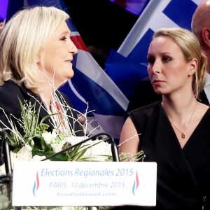 Marine Le Pen, Marion Maréchal - Meeting entre les deux tours des élections régionales de Marine Le Pen, en présence de toutes les têtes de listes du Front National, à la salle Wagram, Paris le 10 décembre 2015.