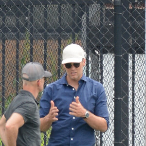 Tom Brady, le mari de Gisele.Bundchen, fait quelques passes de football américain dans un parc à New York le 23 mai 2021. 