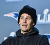 Le 31 janvier 2018, le quarterback Tom Brady des Patriots s'exprime pendant une conférence de presse en marge du Super Bowl. Photo by Anthony Behar/SPUS/ABACAPRESS.COM