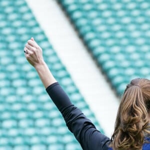 Kate Middleton, nouvelle marraine royale de la Rugby Football Union, lors d'une visite au Twickenham Stadium de Londres, le 2 février 2022.