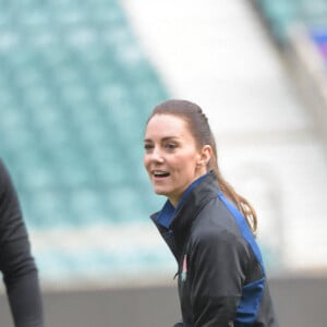 Kate Middleton, nouvelle marraine royale de la Rugby Football Union, lors d'une visite au Twickenham Stadium de Londres, le 2 février 2022.