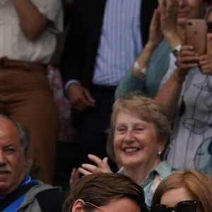 La princesse Beatrice d'York (enceinte) et son mari Edoardo Mapelli Mozzi au tournoi de Wimbledon au All England Lawn Tennis and Croquet Club à Londres, Royaume Uni, le 8 juillet 2021.