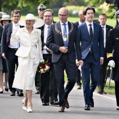 Le prince Christian, le prince Frederik, la reine Margrethe - La famille Royale de Danemark lors de la cérémonie du centenaire de la réunification entre le Danemark et le Jutland du Sud à Frederikshoej le 13 juin 2021.