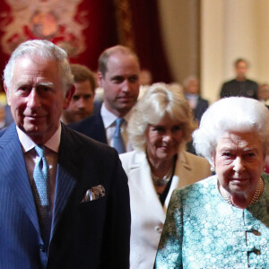 Le prince Charles et la reine Elisabeth II d'Angleterre - Ouverture du "Commonwealth Heads of Government Meeting" au palais de Buckingham à Londres. Le 19 avril 2018 