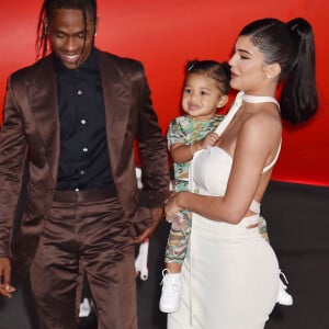 Kylie Jenner, son compagnon Travis Scott et leur fille Stormi Webster - Première du reportage 'Travis Scott : Look Mom I Can Fly', le 27 août 2019. 