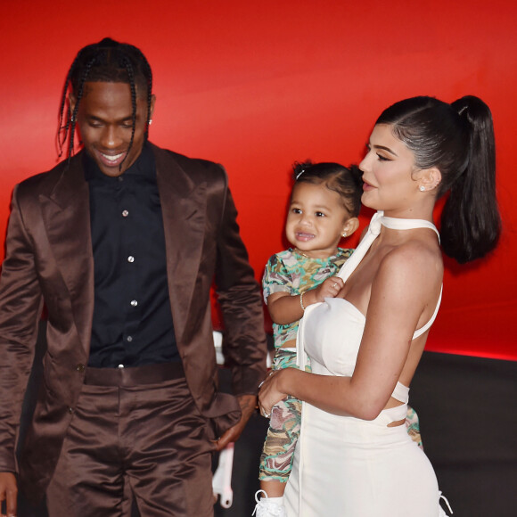 Kylie Jenner, son compagnon Travis Scott et leur fille Stormi Webster - Première du reportage 'Travis Scott : Look Mom I Can Fly', le 27 août 2019. 