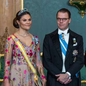 La princesse Victoria de Suède, le prince Daniel, le prince Carl Philip, la princesse Sofia lors du dîner d'état au palais royal à Stockholm pour la visite en Suède du couple royal d'Espagne.