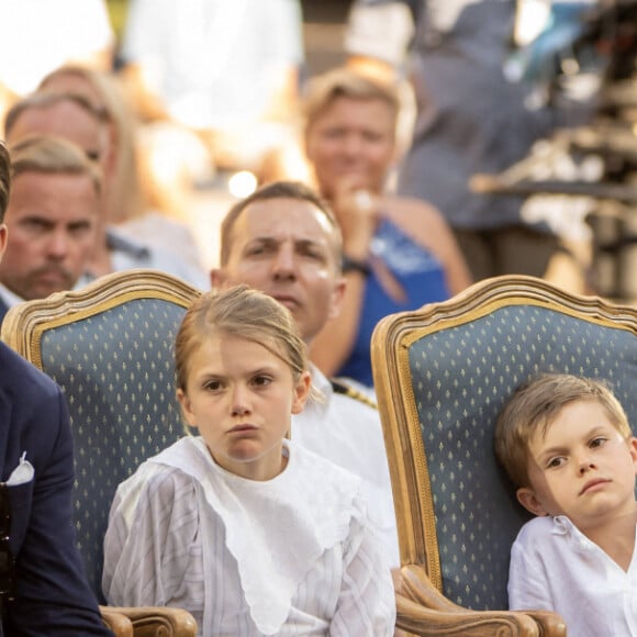 La princesse Victoria et son mari le prince Daniel, leurs enfants la princess Estelle et le prince Oscar - La famille royale de Suède célèbre le 44 ème anniversairede la princesse Victoria lors d'un concert au château de Borgholm sur l'île d'Oland, le 14 juillet 2021.