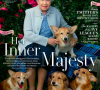 Elizabeth en couverture du magazine "Vanity Fair" avec ses chiens en 2018.