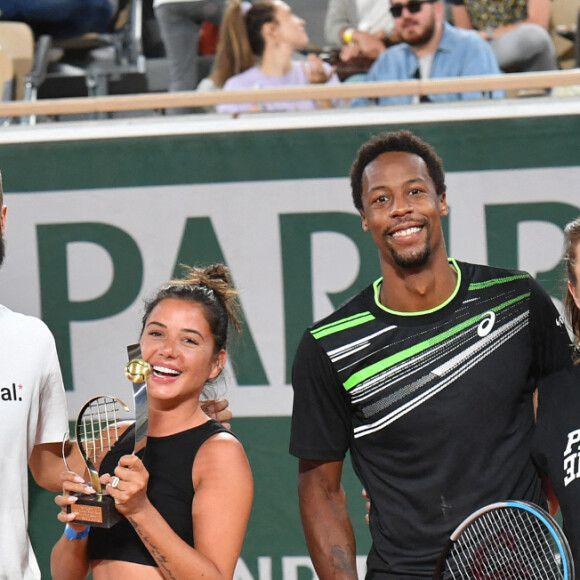 Exclusif - Benoît Paire et sa compagne Julie Bertin, Gaël Monfils et sa femme Elina Svitolina lors d'un match de tennis à Roland Garros, Paris le 18 septembre 2021. © Veeren/Bestimage