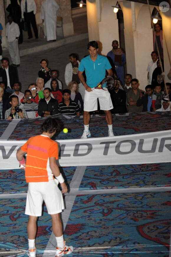 Rafael Nadal et Roger Federer s'envolent sur leur tapis volant, à Doha, le 3 janvier 2010 !