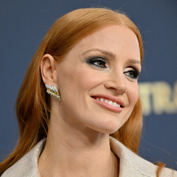 Jessica Chastain lors du photocall de la 28ème édition des Screen Actors Guild Awards, ("SAG Awards"), au Barker Hangar à Santa Monica, Los Angeles, Californie, Etats-Unis, le 27 février 2022.