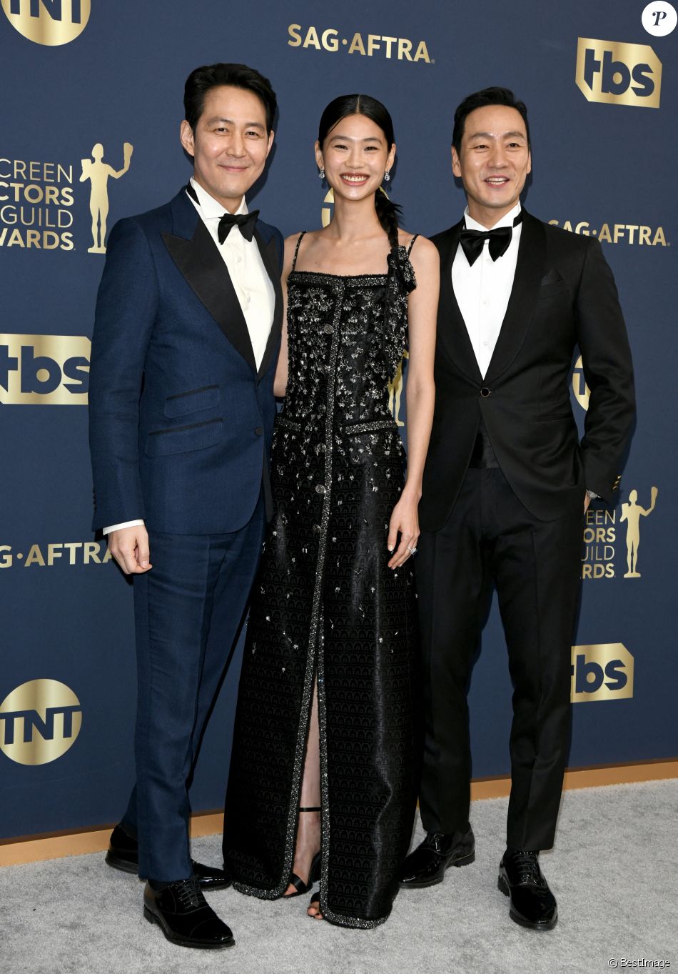 Lee Jung-jae, HoYeon Jung et Park Hae-soo (Squid Game) lors du