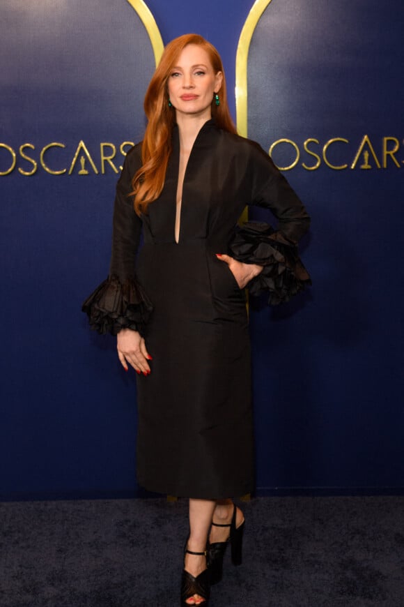 Jessica Chastain au photocall du dîner des nominés de la 94ème édition des Oscar à Los Angeles, le 7 mars 2022.